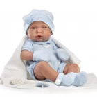 Muñeco Recién Nacido Lúi con Toquilla de Antonio Juan sentado, de 42 cm, con cuerpo de vinilo, tacto especial y diseño sexuado.
