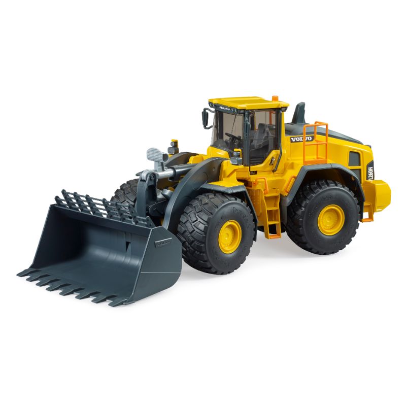 Lateral derecho de la Cargadora Volvo L260H 02458 de Bruder con gran pala basculante.