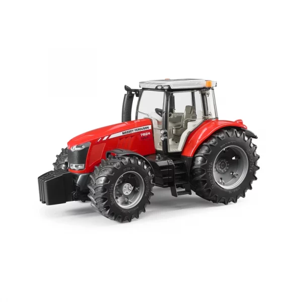 Tractor de juguete Massey Ferguson 7624 rojo orientado hacia la izquierda sobre fondo blanco.