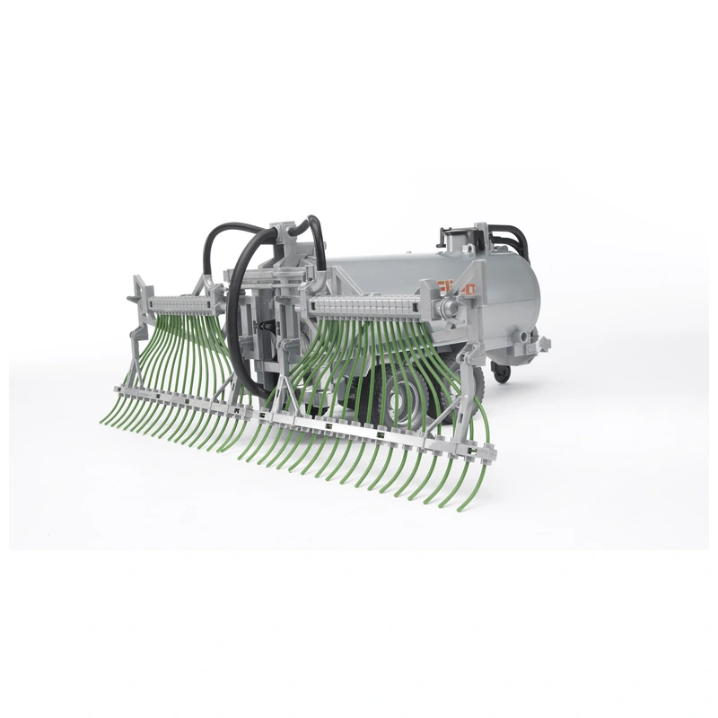 Cisterna Fliegl 02020 de Bruder con el sistema de mangueras esparcidoras completamente desplegado.