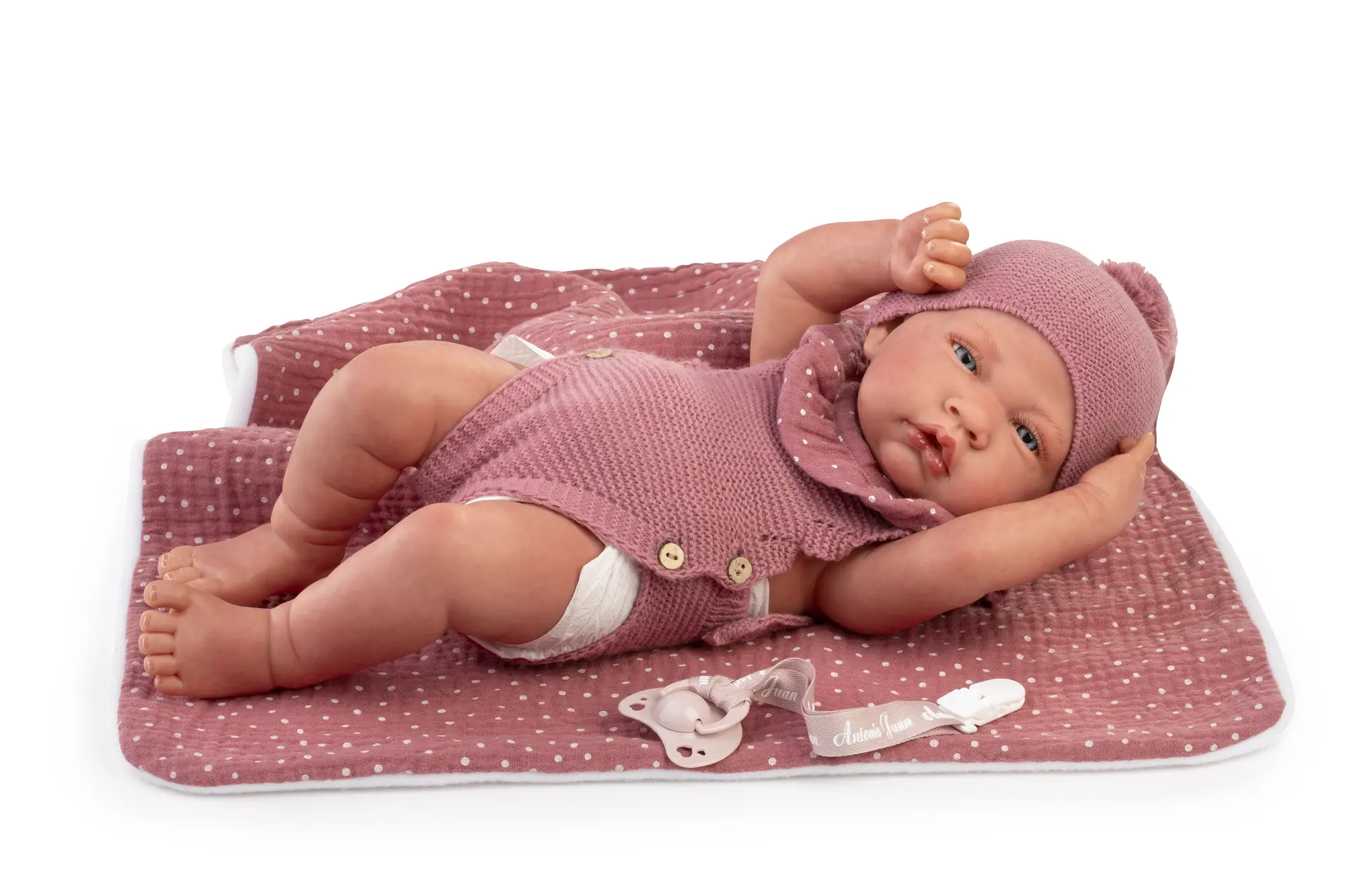 Muñeca Sweet Reborn Lúa Mantita de Antonio Juan acostada, de 42 cm, sexada y con cuerpo completo de vinilo de tacto especial.