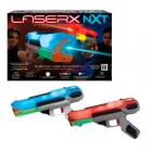 Caja del Laser XNT Pack Doble junto a dos blásteres iluminados en azul y rojo.