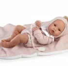 Muñeca Recién Nacida Erika Toquilla Rosa de Antonio Juan acostada, de 42 cm, con cuerpo de vinilo sexuado y tacto especial.