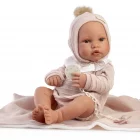 Muñeca Recién Nacida Erika Toquilla Rosa de Antonio Juan sentada, de 42 cm, con cuerpo de vinilo sexuado y tacto especial.