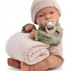 Muñeca Baby Toneta Pana de Antonio Juan sentada con manta y chupete, de 33 cm, con cuerpo de vinilo sexuado y tacto especial.
