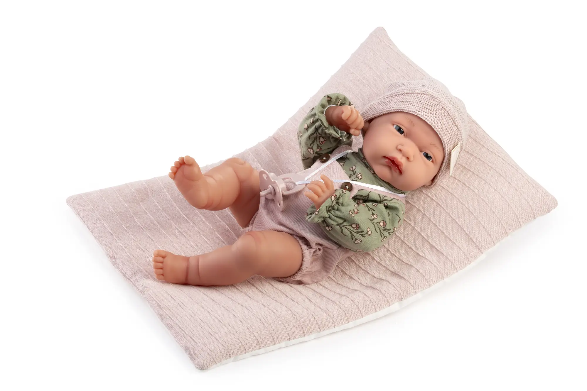 Muñeca Baby Toneta Pana de Antonio Juan acostada, de 33 cm, con cuerpo de vinilo sexuado y tacto especial.